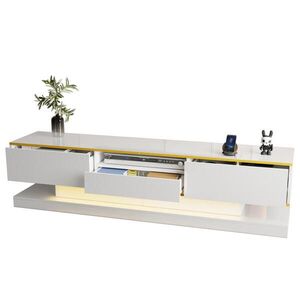 OKWISH TV skrinka 180/38/45 cm biela so zlatými detailmi s LED osvetlením a zásuvkami z drevotriesky vyobraziť
