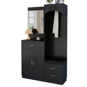 OKWISH PREDSIEŇOVÁ skriňa 110/33/185, 5 cm čierna z MDF a drevotriesky so zrkadlom a úložným priestorom vyobraziť