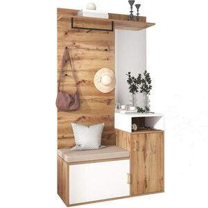 OKWISH PREDSIEŇOVÁ zostava 40/105/190, 5 cm bielo-drevená z MDF a drevotriesky so zrkadlom, botníkom a lavicou vyobraziť