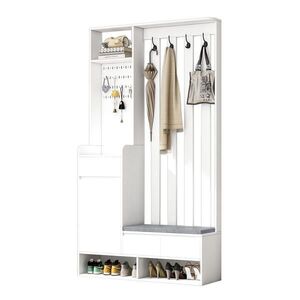 OKWISH PREDSIEŇOVÁ zostava 35/100/180 cm biela s lavicou, skrinkou, zásuvkou a vešiakmi z MDF vyobraziť