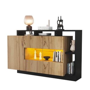 Modfu KOMODA z MDF 140x44x93, 5 cm drevená s RGB LED osvetlením, Bluetooth ovládaním a nastaviteľnými policami vyobraziť