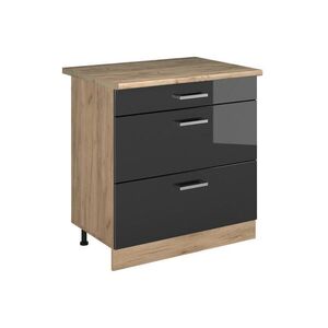 Vicco KUCHYNSKÁ SPODNÁ SKRINKA R-Line, Antracit vysoký lesk/Dub Goldkraft, 80 cm s 3 zásuvkami Goldkraft tammi työtaso vyobraziť