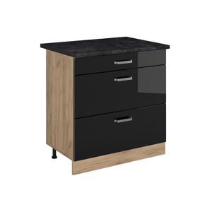 Vicco KUCHYNSKÁ SPODNÁ SKRINKA R-Line, Čierny vysoký lesk/Dub Goldkraft, 80 cm s 3 zásuvkami antrasiitti työtaso vyobraziť