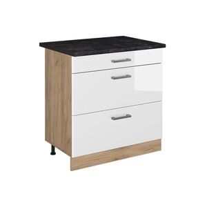 Vicco KUCHYNSKÁ SPODNÁ SKRINKA R-Line, Biely vysoký lesk/Dub Goldkraft, 80 cm s 3 zásuvkami antrasiitti työtaso vyobraziť