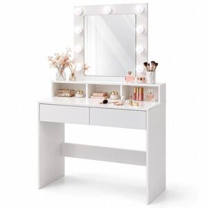 Relaxdays TOALETNÝ STOLÍK Biely so zrkadlom vyobraziť