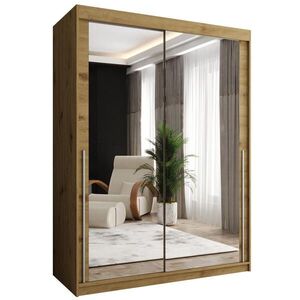 Home Collective ŠATNÍKOVÁ SKRIŇA S POSUVNÝMI DVERAMI so zrkadlom, šírka 150 cm, Artisan so strieborným madlom vyobraziť