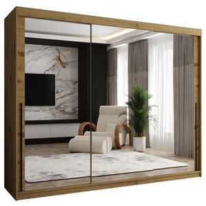 Home Collective ŠATNÍKOVÁ SKRIŇA S POSUVNÝMI DVERAMI so zrkadlom, šírka 250 cm, Artisan s čiernym madlom vyobraziť