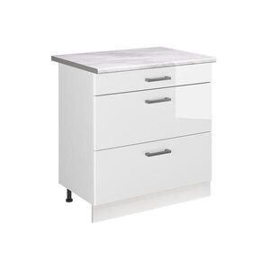 Vicco KUCHYNSKÁ SPODNÁ SKRINKA R-Line, Biely vysoký lesk/biely, 80 cm s 3 zásuvkami Marmori työtaso vyobraziť