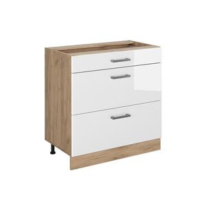 Vicco KUCHYNSKÁ SPODNÁ SKRINKA R-Line, Biely vysoký lesk/Dub Goldkraft, 80 cm s 3 zásuvkami bez pracovnej dosky vyobraziť