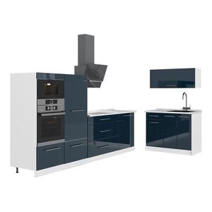 Vicco KUCHYŇA Fame-Line, Tmavo modrá vysoký lesk/biely, 380 cm, AP Marble vyobraziť