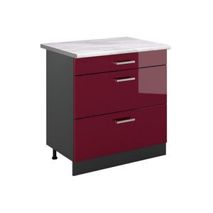 Vicco KUCHYNSKÁ SPODNÁ SKRINKA R-Line, Červený vysoký lesk/antracitová, 80 cm s 3 zásuvkami Marmori työtaso vyobraziť