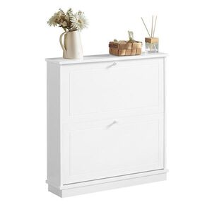 SoBuy MOBILE skriňa na topánky s 2 dvierkami Biela 76x18x78cm Minimalistická vyobraziť