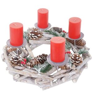 MCW ADVENTNÝ VENEC OKRÚHLY DREVENÝ SVIEČKY ČERVENÉ Biela, Červená vyobraziť