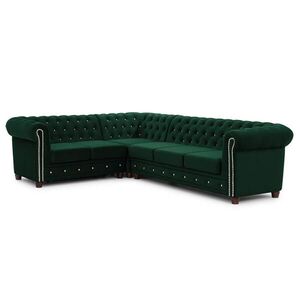 S-Style ROHOVÁ SEDAČKA Chesterfield Cleo Blink fľašovo zelená, zamat s kryštálovým prešívaním funkcia spania - otoman vľavo vyobraziť