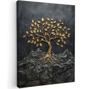 MuchoWow OBRAZ NA PLÁTNE Listy - zlato - strom - skala 30x40 cm vyobraziť