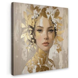 MuchoWow OBRAZ NA PLÁTNE Tvár - žena - listy - zlato 50x50 cm vyobraziť