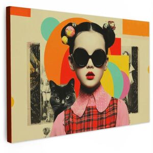 MuchoWow OBRAZ NA PLÁTNE Dievča - slnečné okuliare - mačka - retro 30x20 cm vyobraziť