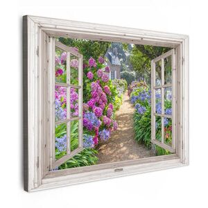MuchoWow OBRAZ NA PLÁTNE Hortenzie - Priehľadné - Kvety - Leto - Fialová - Cesta 80x60 cm vyobraziť