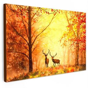 MuchoWow OBRAZ NA PLÁTNE Príroda - Olejomaľba - Jeleň - Zvieratá - Jeseň - Oranžová 90x60 cm vyobraziť