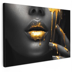MuchoWow OBRAZ NA PLÁTNE Žena - čierna - zlatá - tvár - pery 30x20 cm vyobraziť