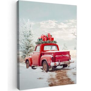 MuchoWow OBRAZ NA PLÁTNE Auto - červená - darčeky - zima - sneh - Vianoce 30x40 cm vyobraziť
