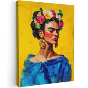 MuchoWow OBRAZ NA PLÁTNE Frida Kahlo - Žena - Žltá - Modrá - Kvety 60x80 cm vyobraziť