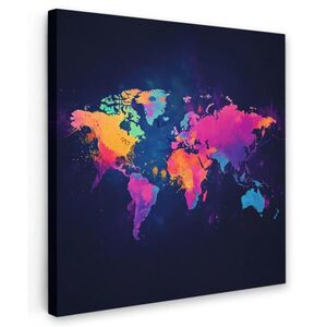 MuchoWow OBRAZ NA PLÁTNE Mapa sveta - Farebné - Graffiti 50x50 cm vyobraziť