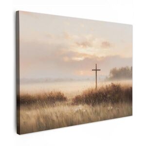 MuchoWow OBRAZ NA PLÁTNE Tráva - Ranná hmla - Kríž - kresťanstvo 80x60 cm vyobraziť
