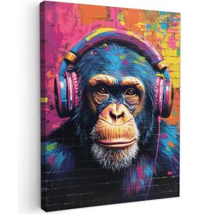 MuchoWow OBRAZ NA PLÁTNE Graffiti - Šimpanz - Street art - Slúchadlá - Opica 30x40 cm vyobraziť