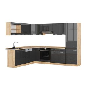 Vicco ROHOVÁ KUCHYŇA R-Line, Antracit vysoký lesk/Dub Goldkraft, 287 x 227 cm bez pracovnej dosky vyobraziť