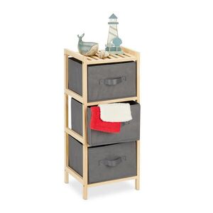 Relaxdays REGÁL Sivý drevo textil s 3 košmi 65x28 cm vyobraziť