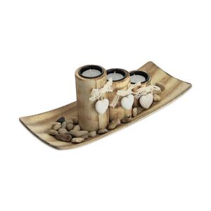 Relaxdays SVIETNIK Hnedý 3-dielna sada s podnosom dekor srdca vzhľad dreva vyobraziť