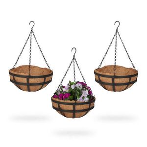 Relaxdays KVETINÁČ čierna prírodná závesný 3-dielna-sada 50x31 cm vyobraziť
