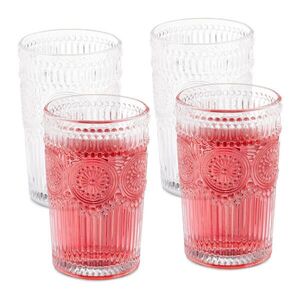 Relaxdays POHÁRE Transparentné 4-dielna-sada Sklo vintage kvetinový vzor 400 ml vyobraziť