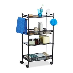 Relaxdays REGÁL Čierny kov pojazdný 4-poschodový 81 cm vyobraziť