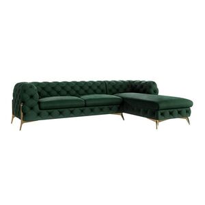 S-Style CHESTERFIELD ROHOVÁ SEDAČKA Lexi vo farbe fľaškovo zelená so zlatými nohami - otoman vpravo vyobraziť