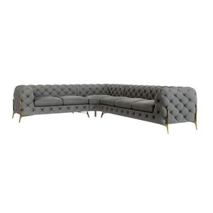S-Style CHESTERFIELD ROHOVÁ SEDAČKA Lexi v sivej farbe so zlatými nohami - otoman vľavo vyobraziť