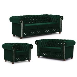 S-Style SEDACIA ZOSTAVA 3+2+1 Chesterfield Cleo Blink fľašovo zelená, zamat s kryštálovým prešívaním vyobraziť