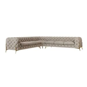S-Style CHESTERFIELD ROHOVÁ SEDAČKA Lexi v tmavej krémovej farbe so zlatými nohami vyobraziť