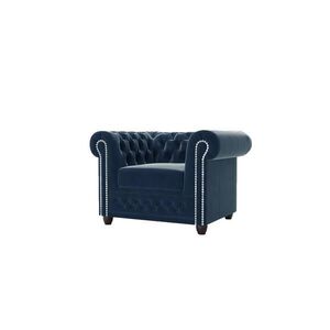 S-Style CHESTERFIELD KRESLO Nyx z tmavomodrého zamatu. vyobraziť