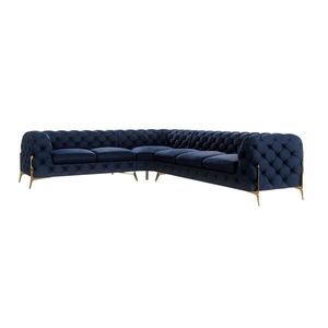 S-Style CHESTERFIELD ROHOVÁ SEDAČKA Lexi v námorníckej modrej farbe so zlatými nohami - otoman vľavo vyobraziť