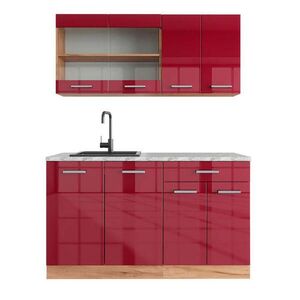 Vicco JEDNOLÔŽKOVÁ KUCHYŇA R-Line Červený/zlatý dub s vysokým leskom 140 cm , AP Marble vyobraziť