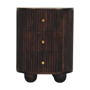 Artisan Furniture ZAKRIVENÝ drážkovaný nočný stolík, 3 zásuvky, tmavohnedý vyobraziť