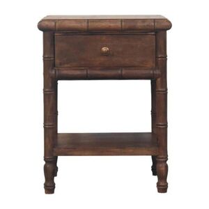 Artisan Furniture NOČNÝ stolík s rezbovaným bambusom, 1 zásuvka a otvorená priehradka, tmavohnedý vyobraziť