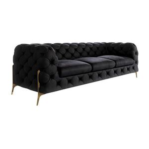 S-Style CHESTERFIELD TROJMIESTNA POHOVKA Lexi z čierneho zamatu so zlatými nohami vyobraziť