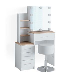 Vicco TOALETNÝ STOLÍK Conrada, biely/Sonoma, 80 cm so zrkadlom, LED svetelnou reťazou a taburetkou vyobraziť