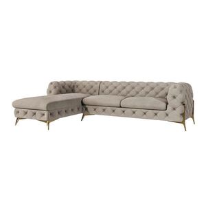 S-Style CHESTERFIELD ROHOVÁ SEDAČKA Lexi v tmavej krémovej farbe so zlatými nohami - otoman vľavo vyobraziť