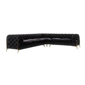 S-Style CHESTERFIELD ROHOVÁ SEDAČKA Lexi v čiernej farbe so zlatými nohami - otoman vpravo vyobraziť
