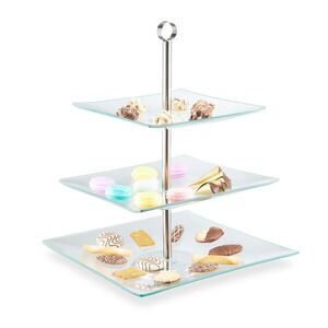 Relaxdays ETAŽÉR Transparentná Strieborná 3-poschodový Sklo Nerez 40 cm vyobraziť