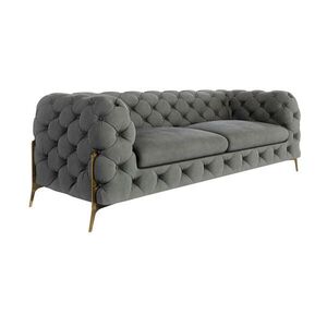 S-Style CHESTERFIELD TROJMIESTNA POHOVKA Lexi v sivej farbe so zlatými nohami vyobraziť